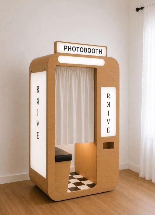 Wooden enclosed photo booth with retro design