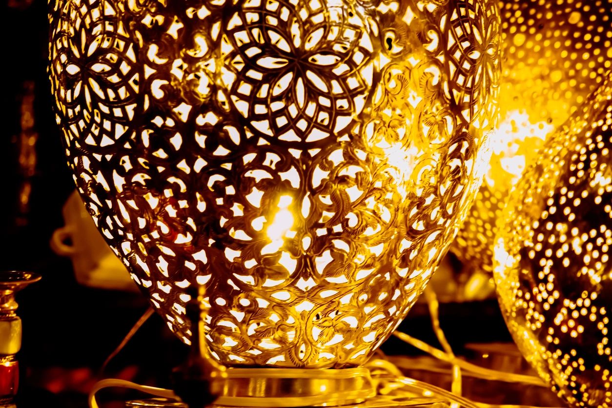 Ornate decorative lantern with warm golden light